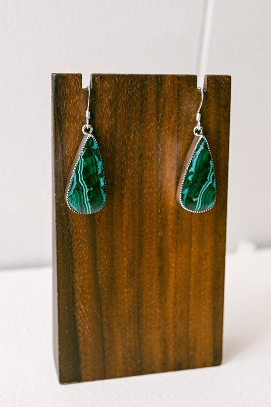 Alice Johnson Navajo Sterling Silver Malachite Hook Earrings