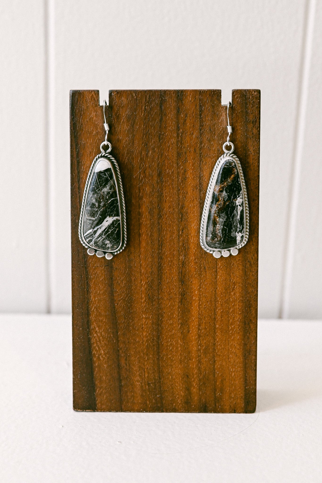 Sharon McCarthy Navajo White Buffalo Sterling Silver Earrings