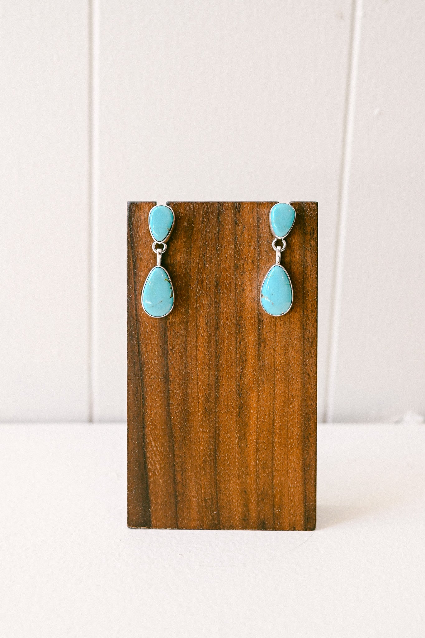 Navajo Double Drop Kingman Turquoise Sterling Silver Earrings