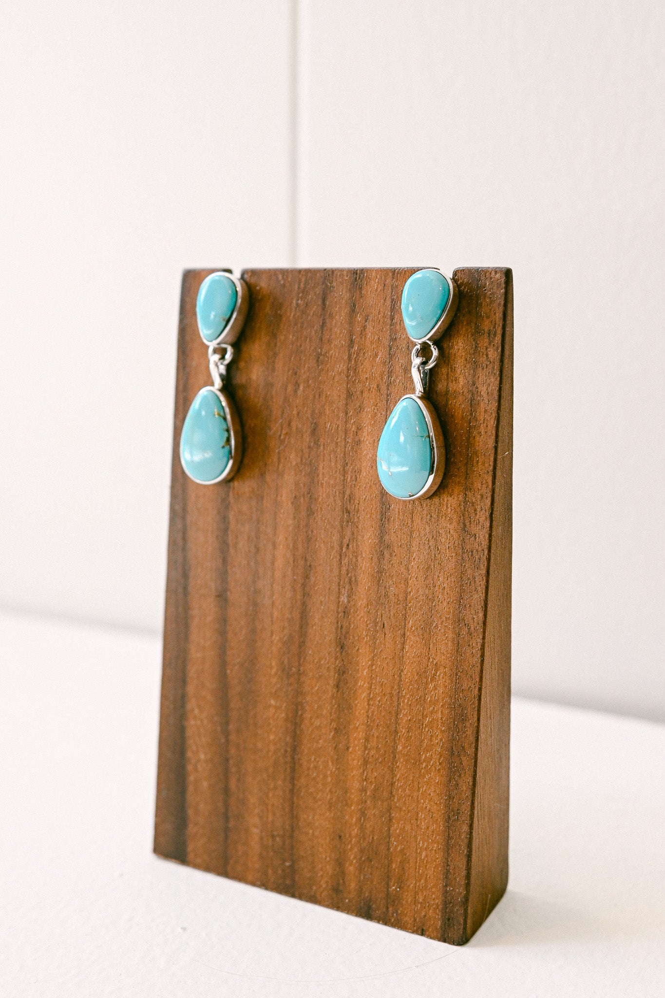 Navajo Double Drop Kingman Turquoise Sterling Silver Earrings