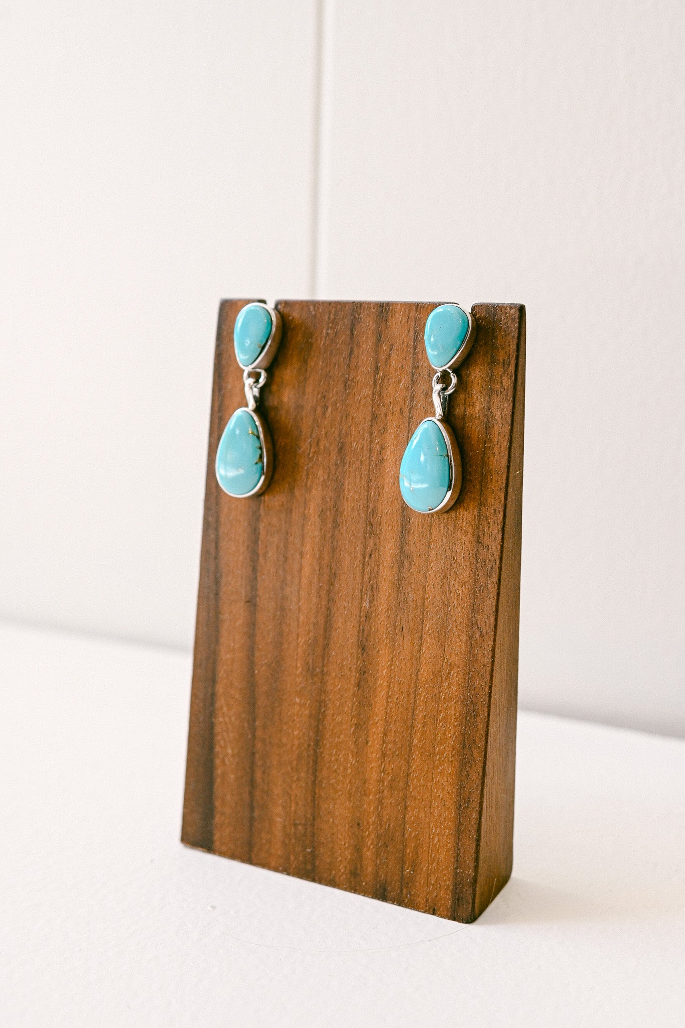 Navajo Double Drop Kingman Turquoise Sterling Silver Earrings