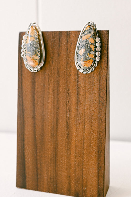 Virginia Cadman Navajo Firestorm Jasper Sterling Silver Earrings