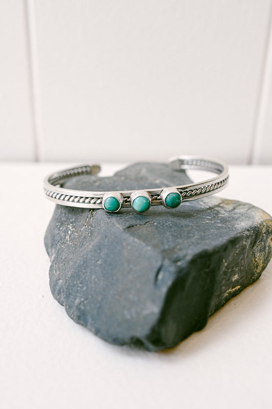 Navajo 3-Stone Turquoise Sterling Silver Bracelet
