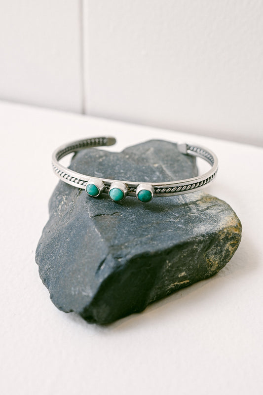 Navajo 3-Stone Turquoise Sterling Silver Bracelet