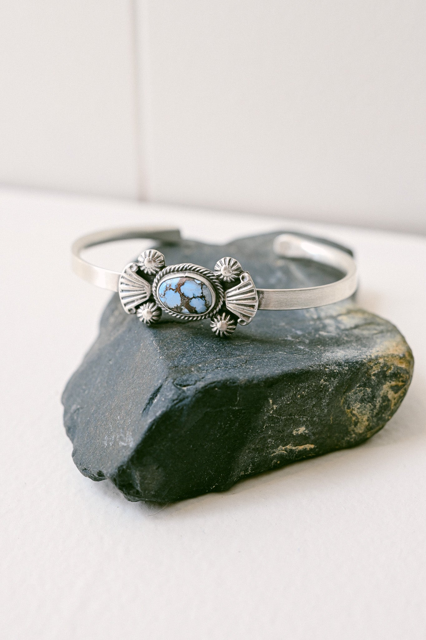 Genevieve Francisco Navajo Sterling Silver Golden Hills Turquoise Bracelet