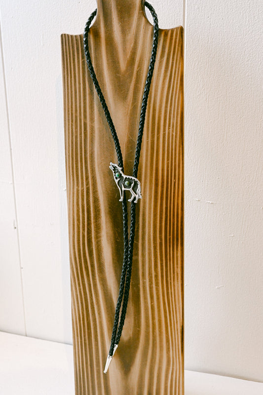 Jeff Nelson Navajo Turquoise Sterling Silver Howling Wolf Bolo