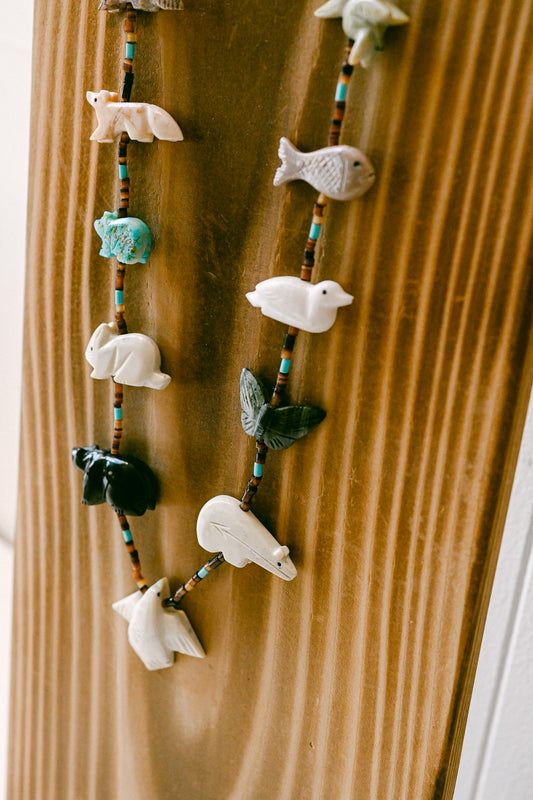 Zuni Carved Fetish Single Strand Necklace