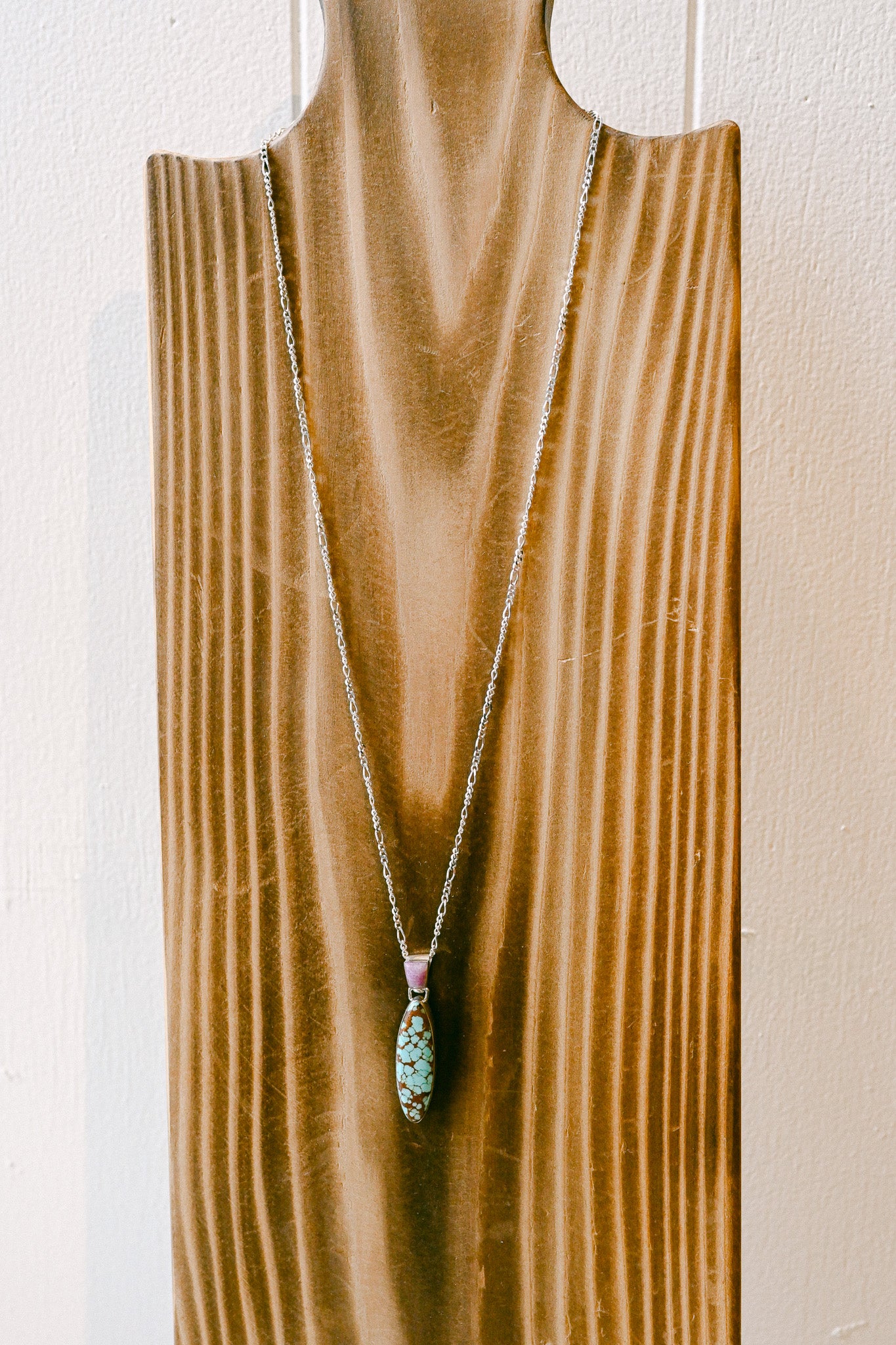 Navajo Sterling Silver Double Drop Gemstone Pendant Necklace with Chain