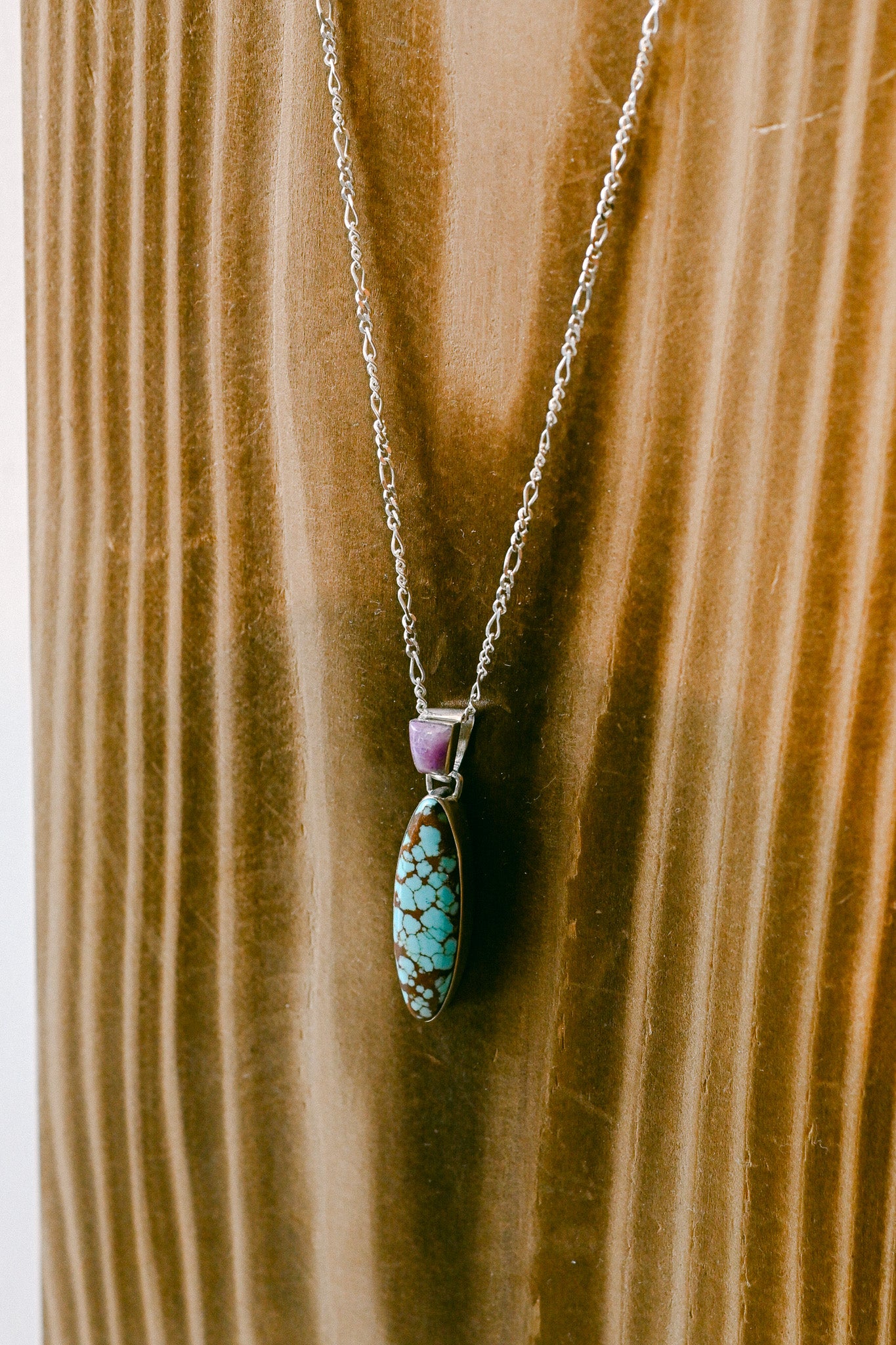 Navajo Sterling Silver Double Drop Gemstone Pendant Necklace with Chain
