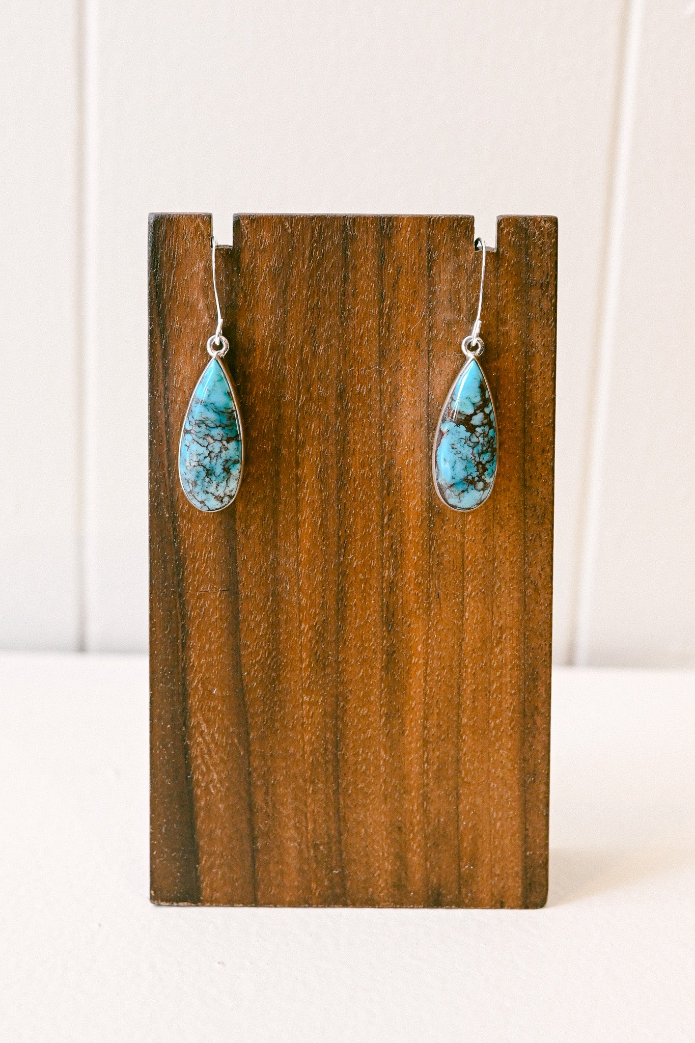 Cathy Webster Navajo Prince Mine Turquoise Sterling Silver Drop Earrings