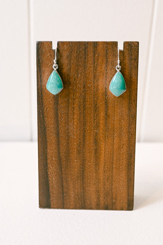 Sheryl Martinez Navajo Turquoise Sterling Shield Hook Earrings