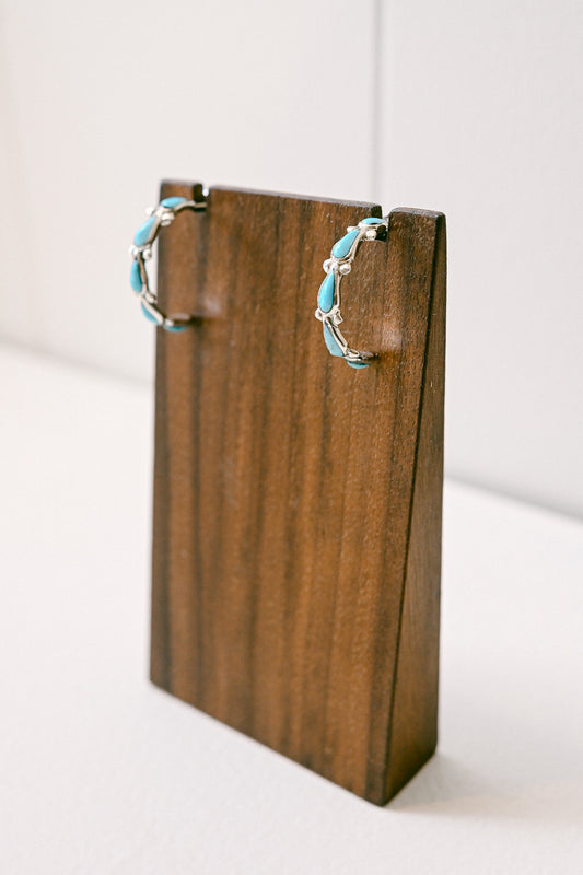 Bryce Vacit Zuni Turquoise Sterling Silver Hoop Earrings