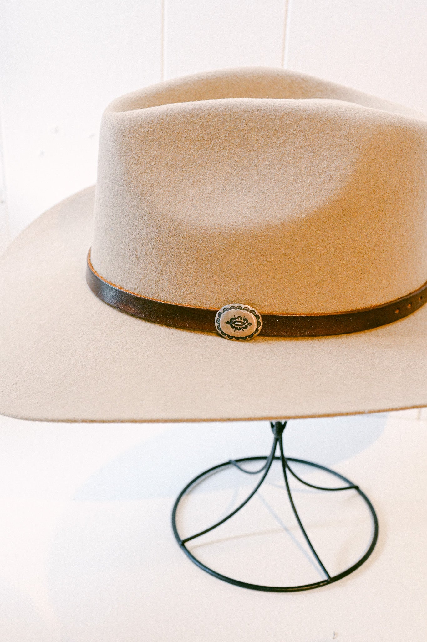 Leather Hat Band with Navajo Sterling Silver Concho