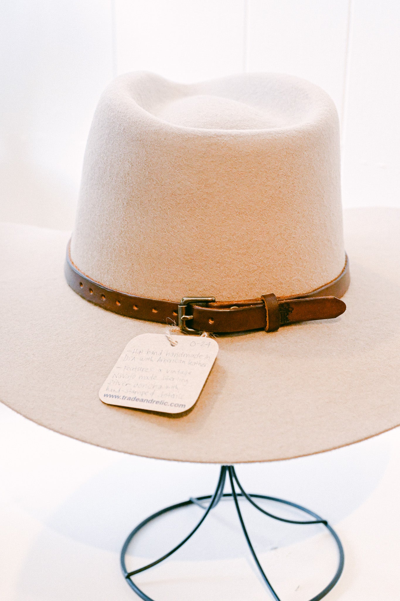 Leather Hat Band with Navajo Sterling Silver Concho
