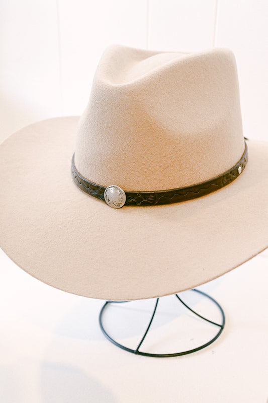Stamped Leather Hat Band with Buffalo Nickel