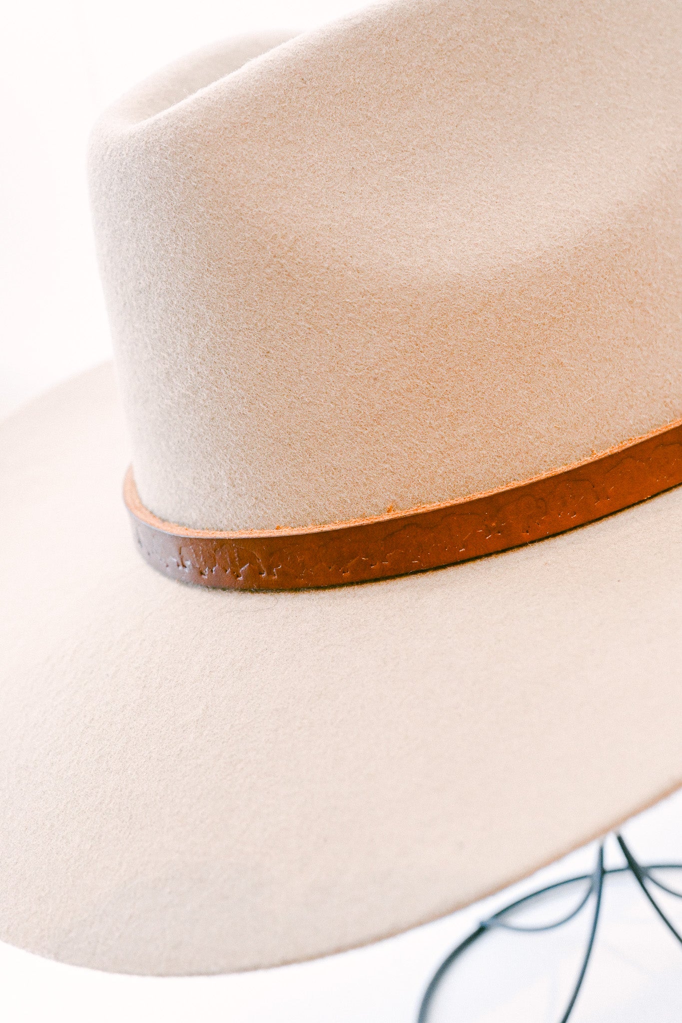 Buffalo Stamped Leather Hat Band with Sterling Silver & Turquoise Concho Slide