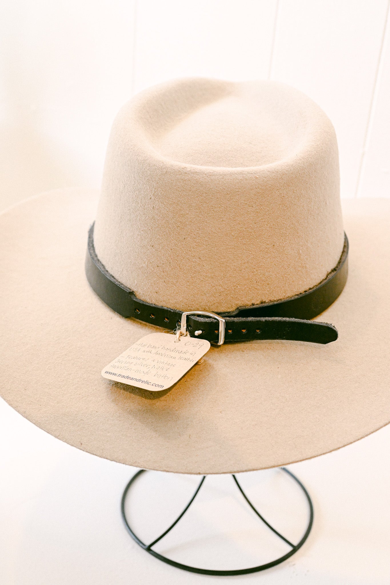 Flower Stamped Leather Hat Band with Sterling Silver Button