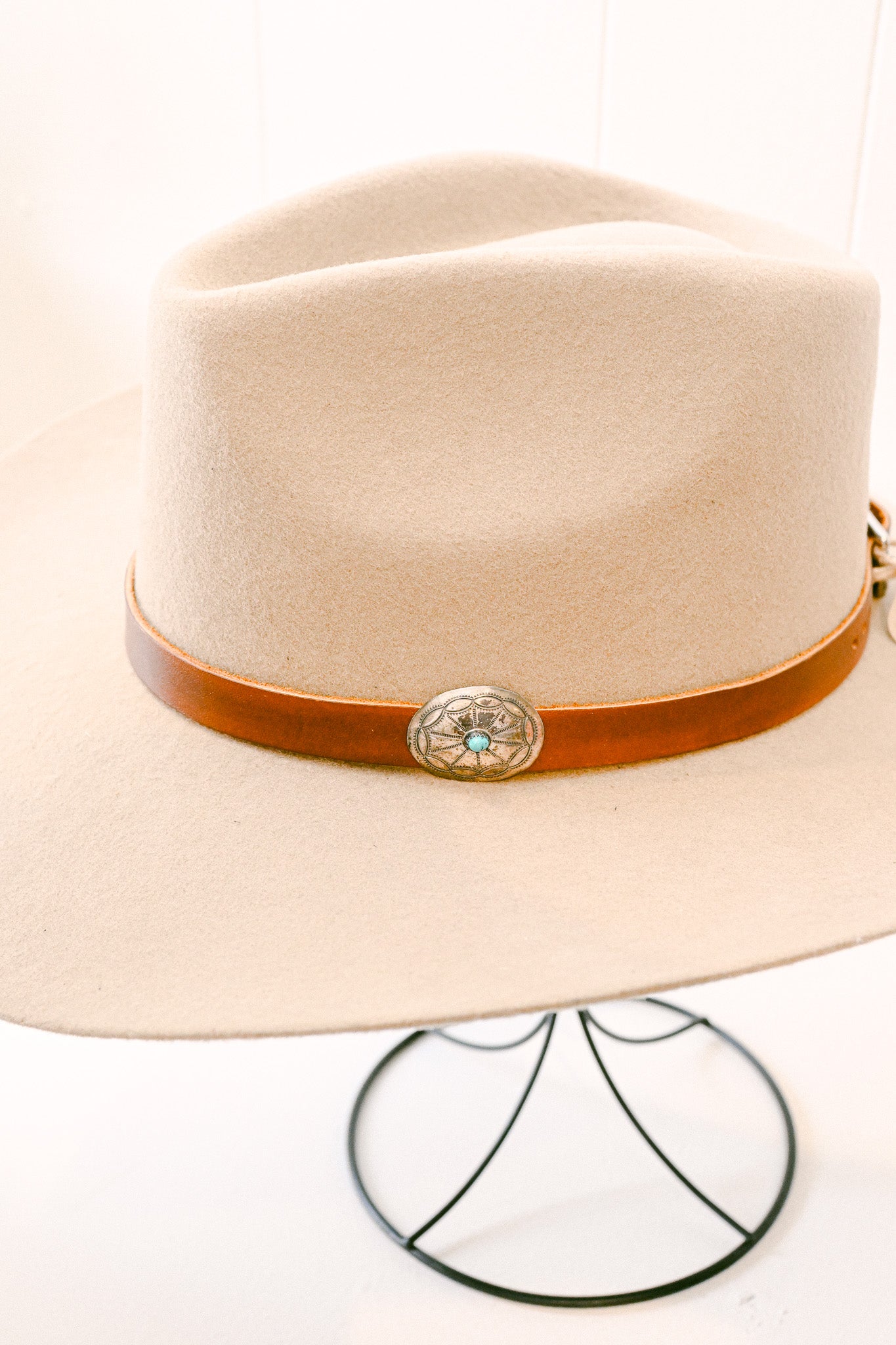 Leather Hat Band with Navajo Sterling Silver & Turquoise Concho