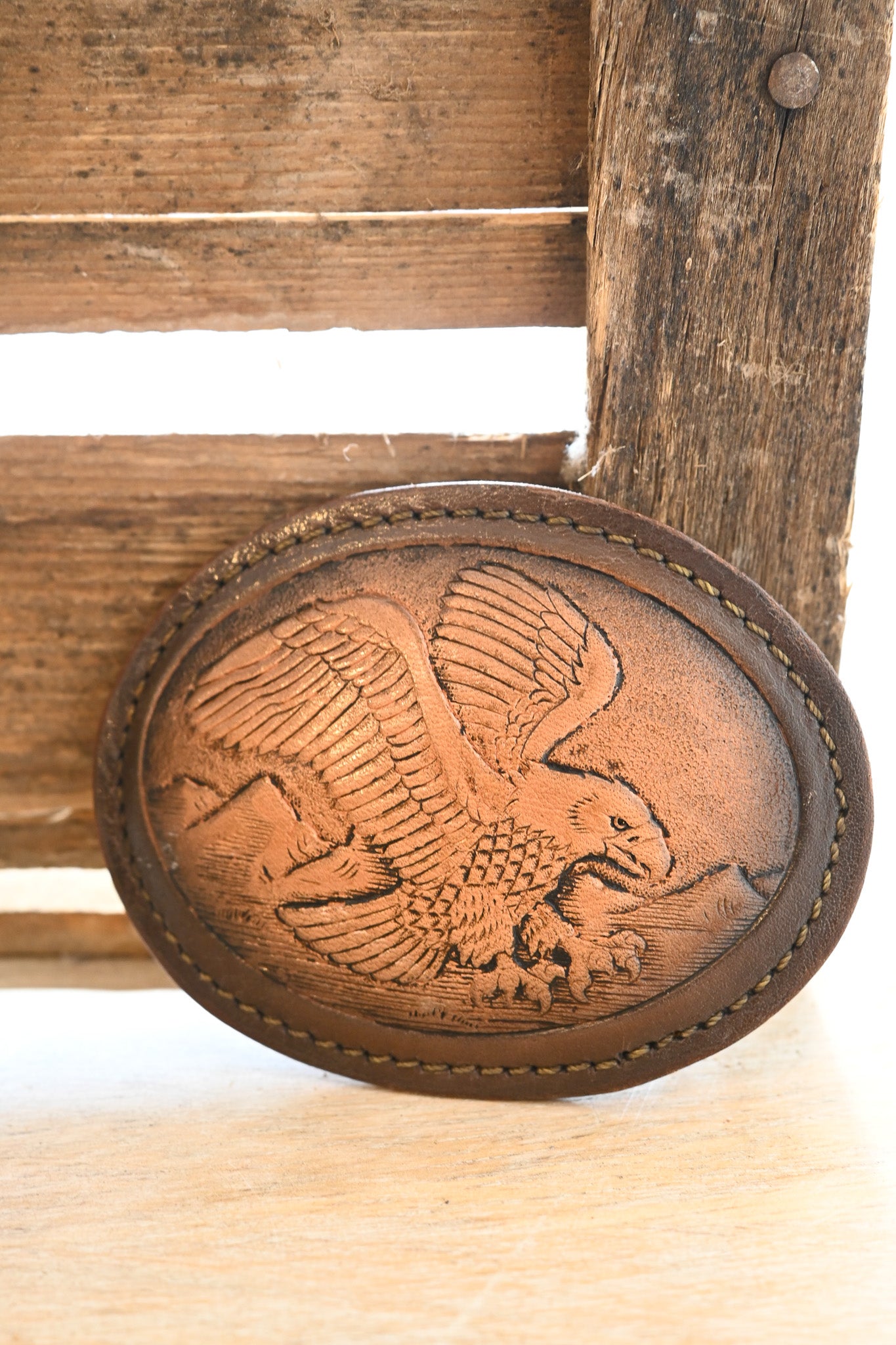 Vintage Leather Eagle Belt Buckle