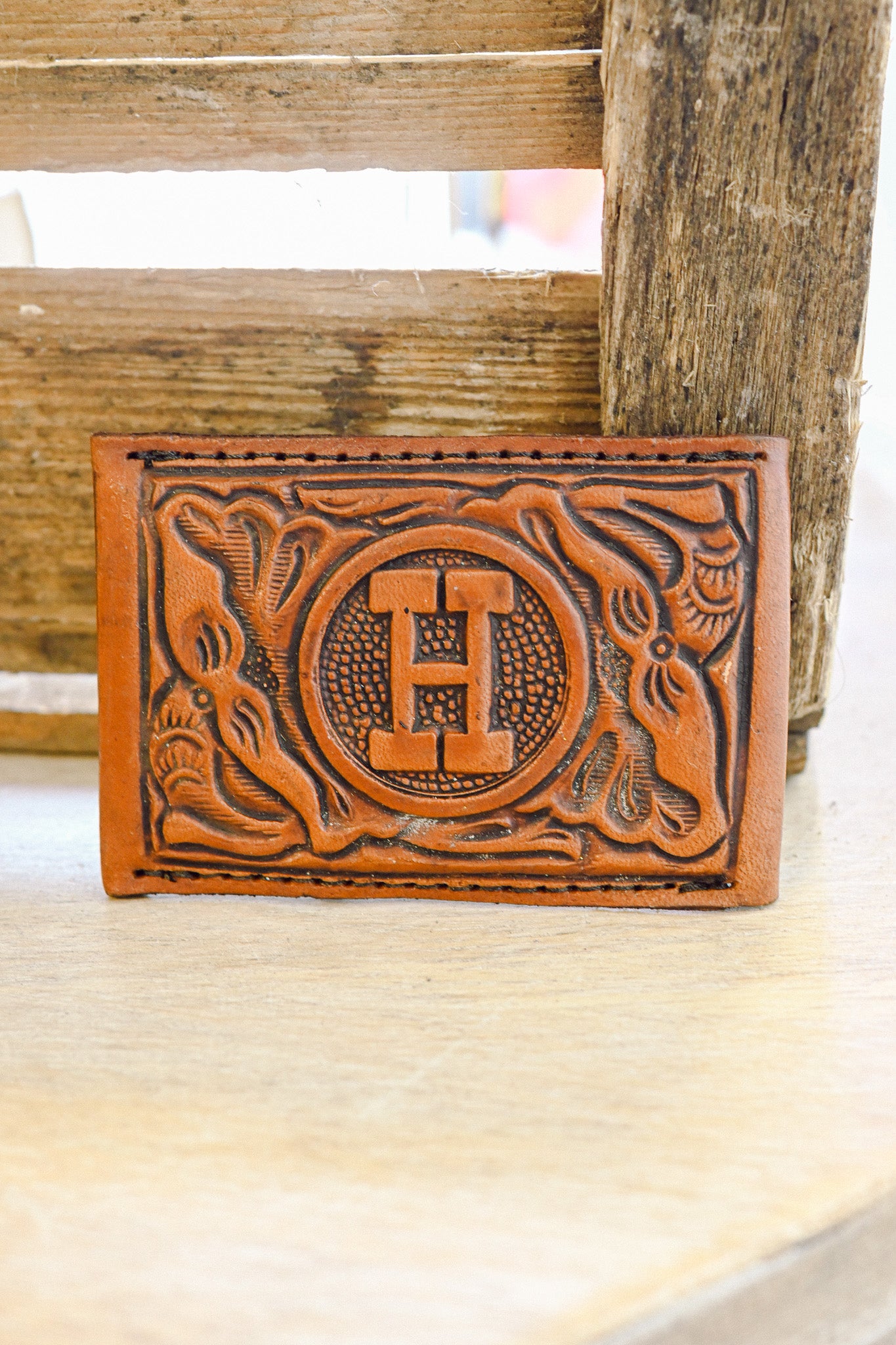 Vintage Leather H Belt Buckle