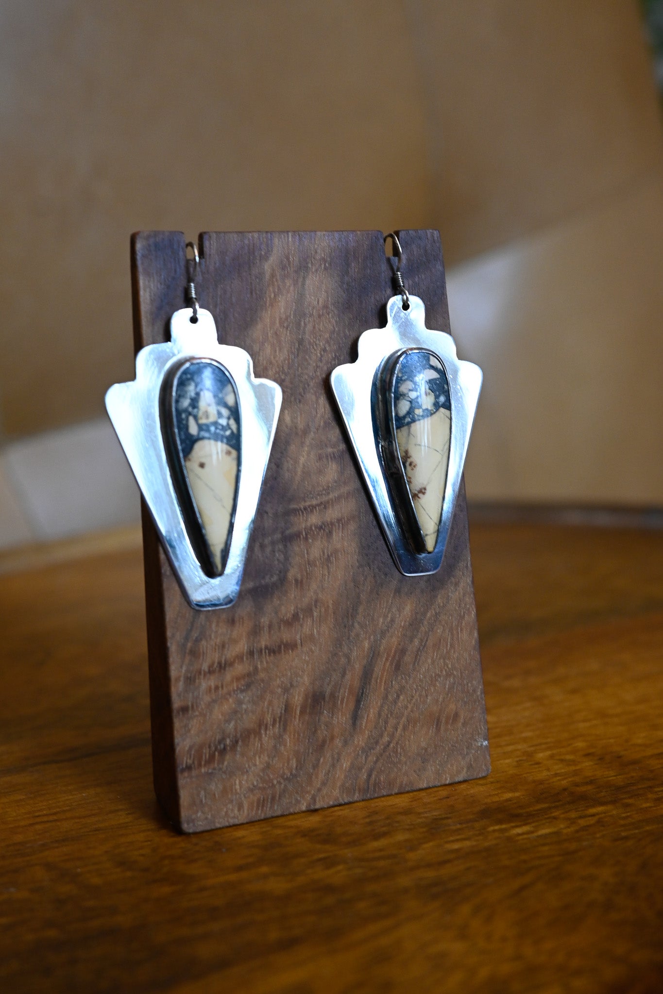 Harold Joe Jr. Navajo Butterscotch Jasper Sterling Silver Hook Earrings