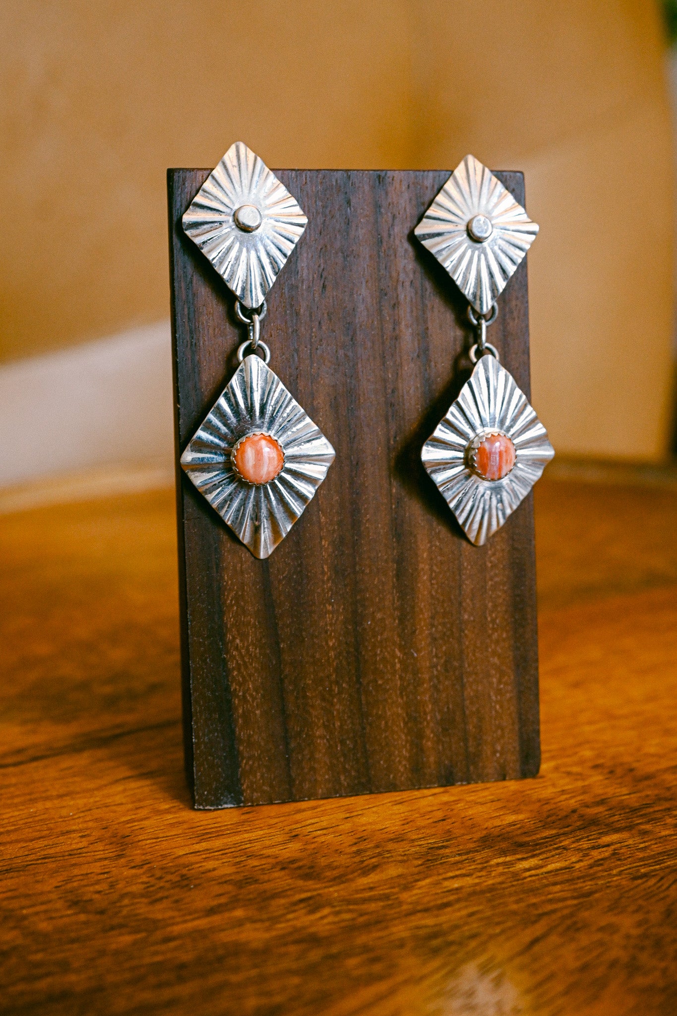 Lyanne Goodluck Navajo Spiny Oyster Sterling Silver Sunburst Earrings
