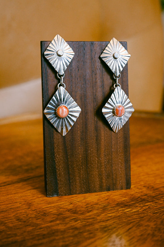 Lyanne Goodluck Navajo Spiny Oyster Sterling Silver Sunburst Earrings
