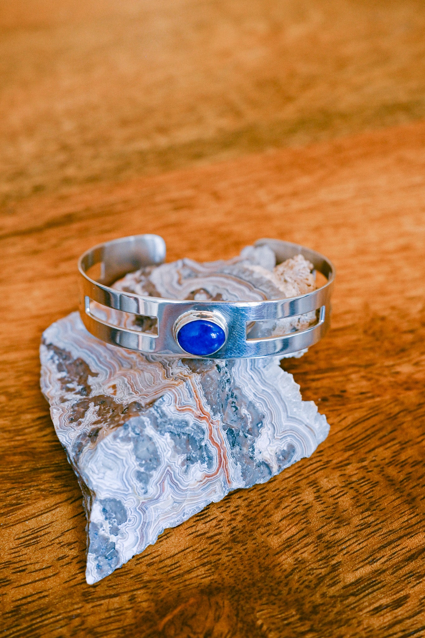 Harold Joe Navajo Lapis Lazuli and Sterling Silver Geometric Cuff Bracelet
