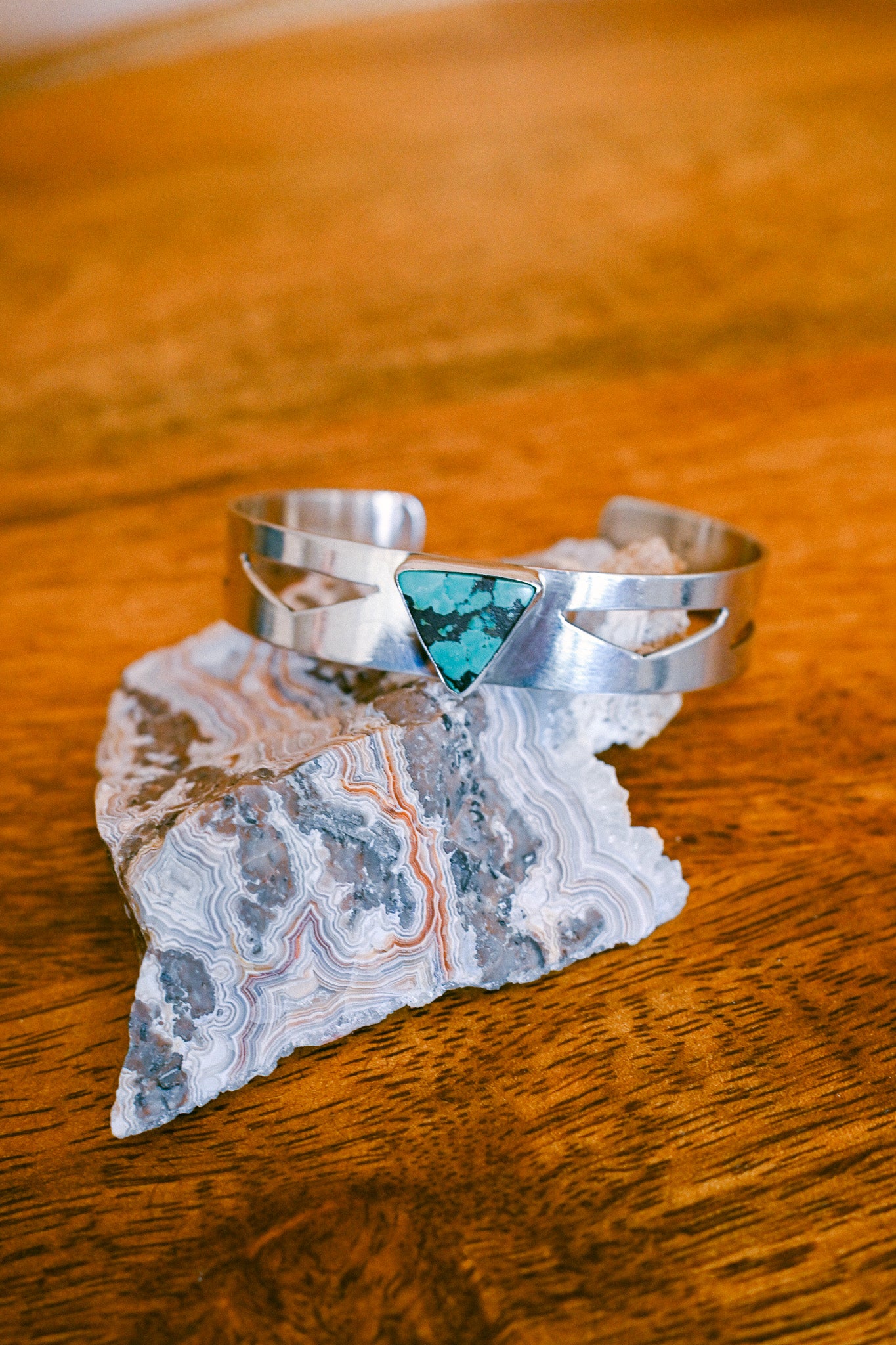 Harold Joe Navajo Royston Turquoise and Sterling Silver Geometric Cuff Bracelet