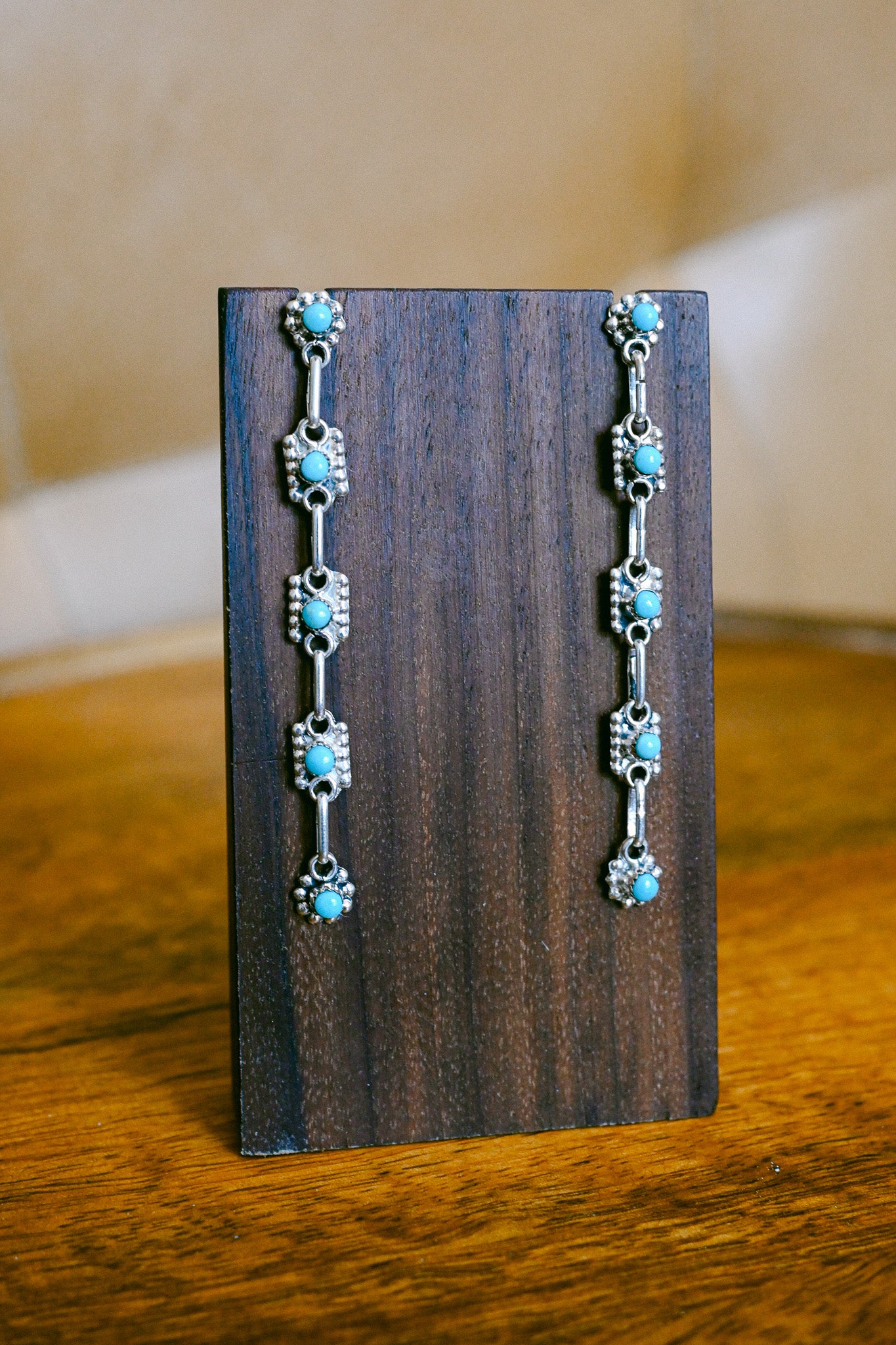 Rena Laate Zuni Sterling Silver Turquoise Dangle Earrings
