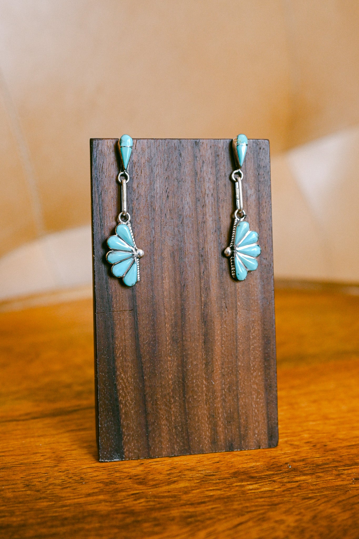 Velda Nastacio Zuni Kingman Turquoise Sterling Silver Art Deco Earrings