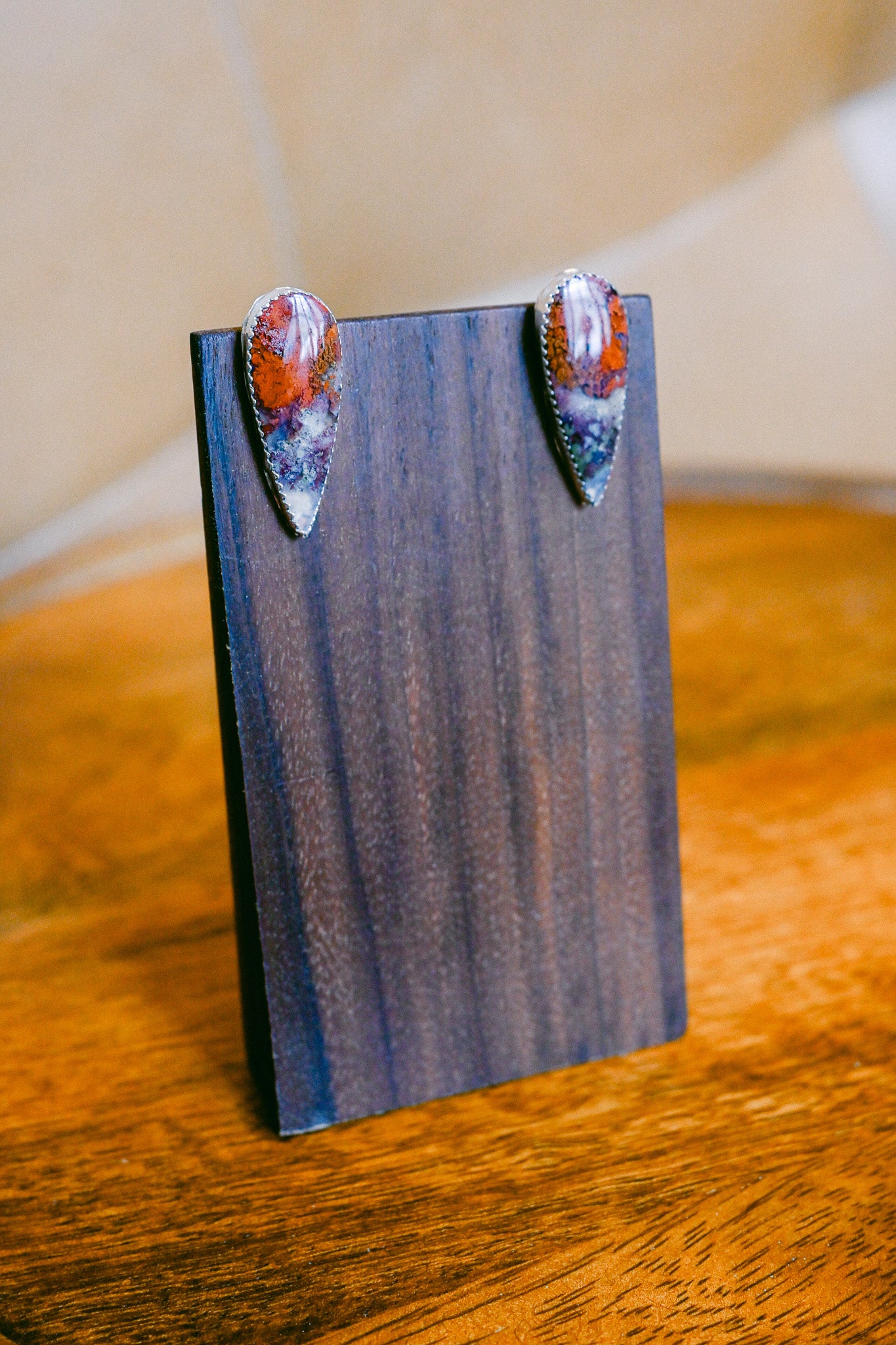 Michael Bitsie Navajo Sterling Silver Chrysocolla Shield Shaped Earrings