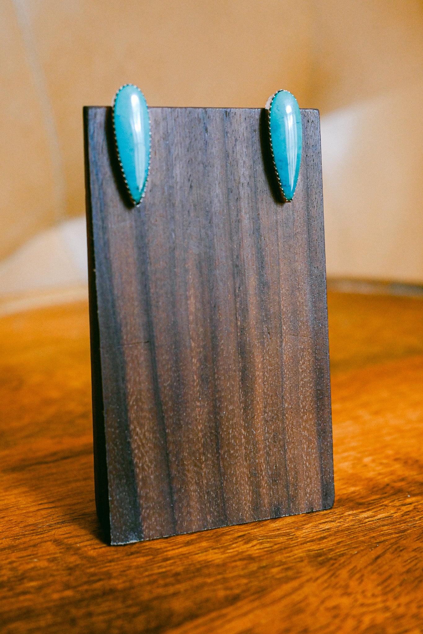 Michael Bitsie Navajo Sterling Silver Chrysocolla Shield Shaped Earrings