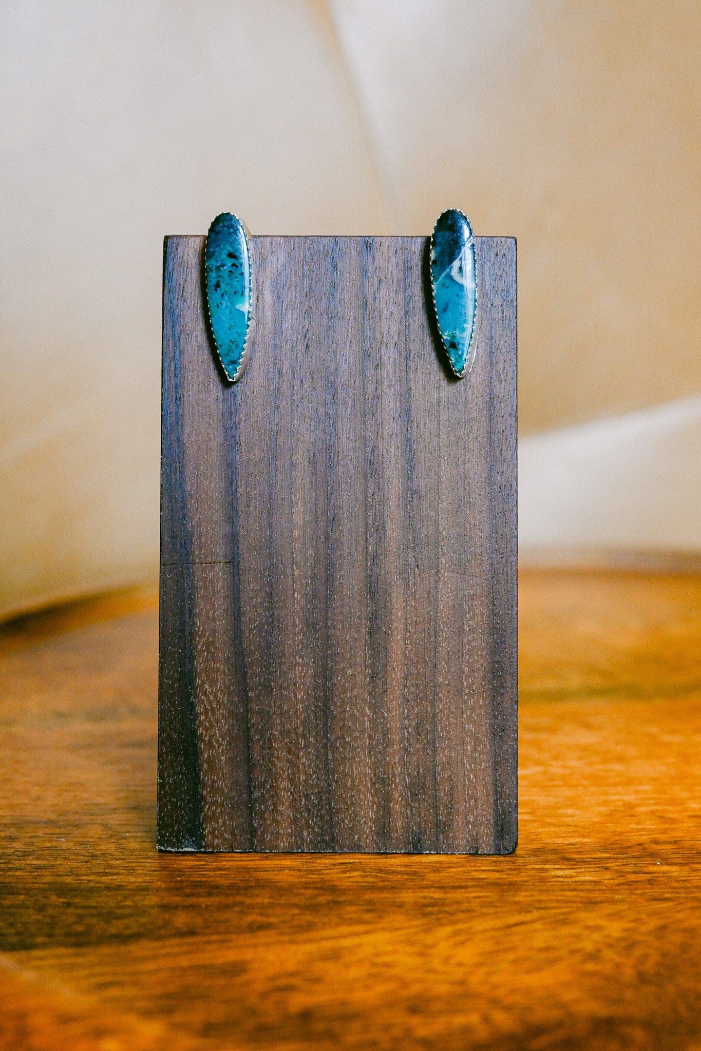 Michael Bitsie Navajo Sterling Silver Chrysocolla Shield Shaped Earrings