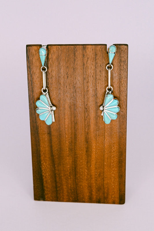 Velda Nastacio Zuni Kingman Turquoise Sterling Silver Art Deco Earrings