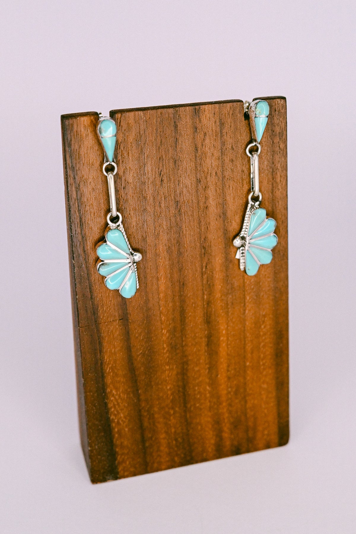 Velda Nastacio Zuni Kingman Turquoise Sterling Silver Art Deco Earrings