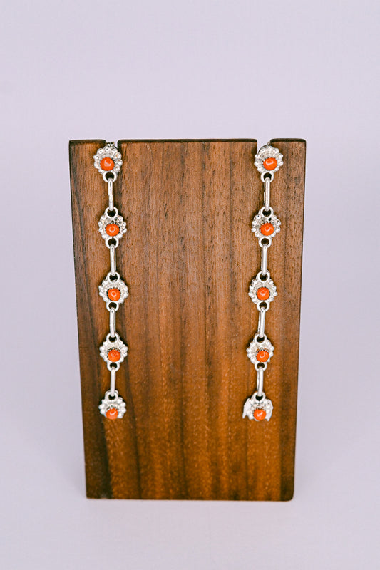 Rena Laate Zuni Sterling Silver Red Coral Dangle Earrings