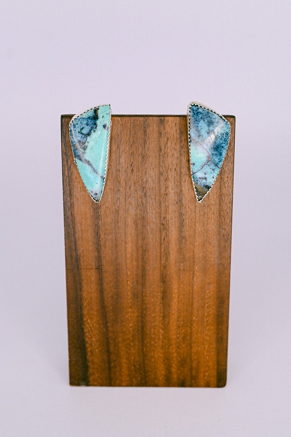 Michael Bitsie Navajo Sterling Silver Chrysocolla Shield Shaped Earrings