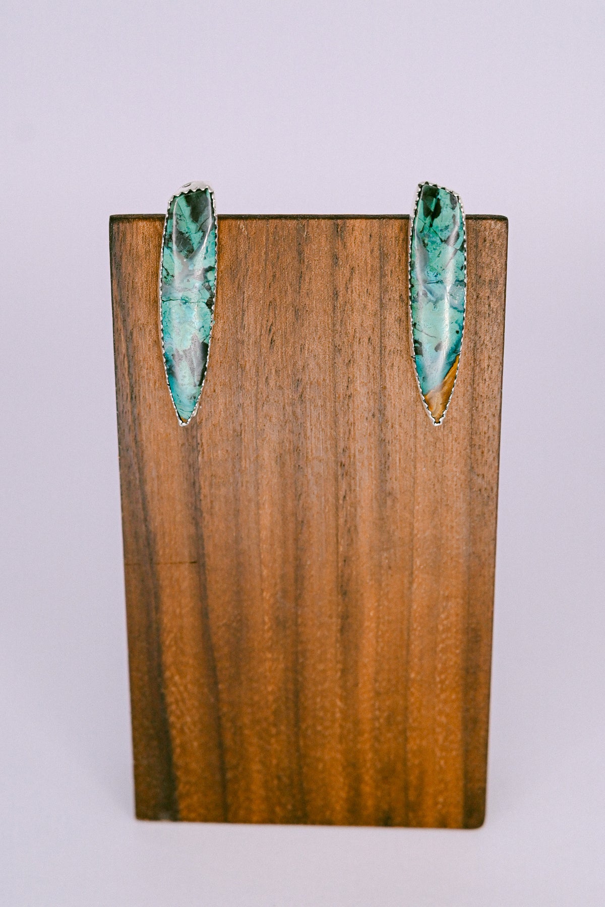 Michael Bitsie Navajo Sterling Silver Chrysocolla Shield Shaped Earrings