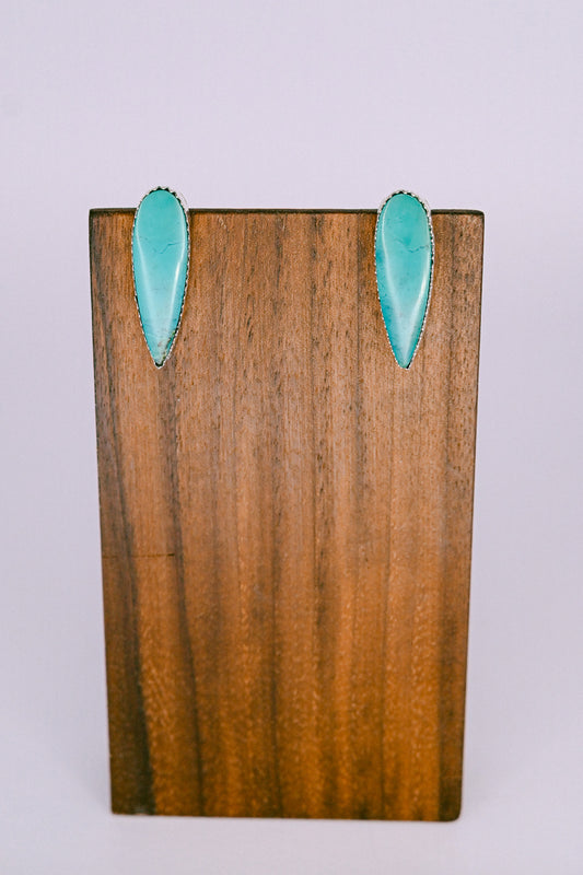 Michael Bitsie Navajo Sterling Silver Chrysocolla Shield Shaped Earrings