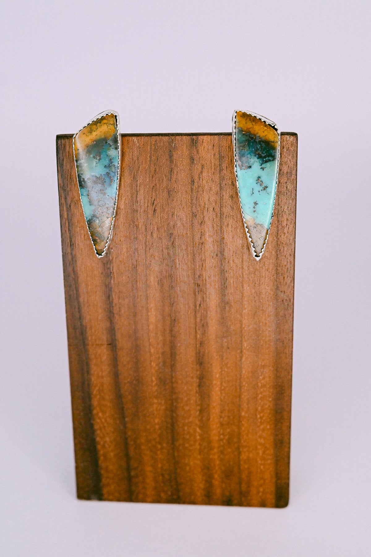 Michael Bitsie Navajo Sterling Silver Chrysocolla Shield Shaped Earrings