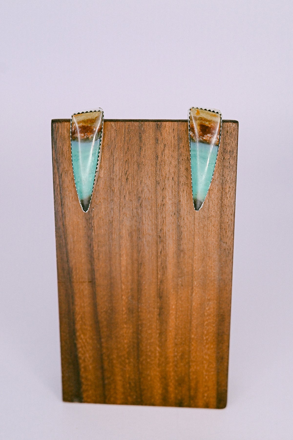 Michael Bitsie Navajo Sterling Silver Chrysocolla Shield Shaped Earrings