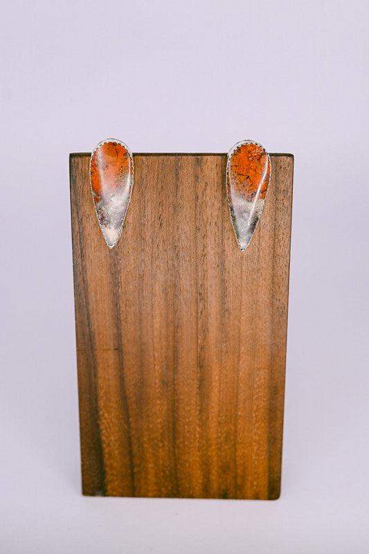 Michael Bitsie Navajo Sterling Silver Chrysocolla Shield Shaped Earrings