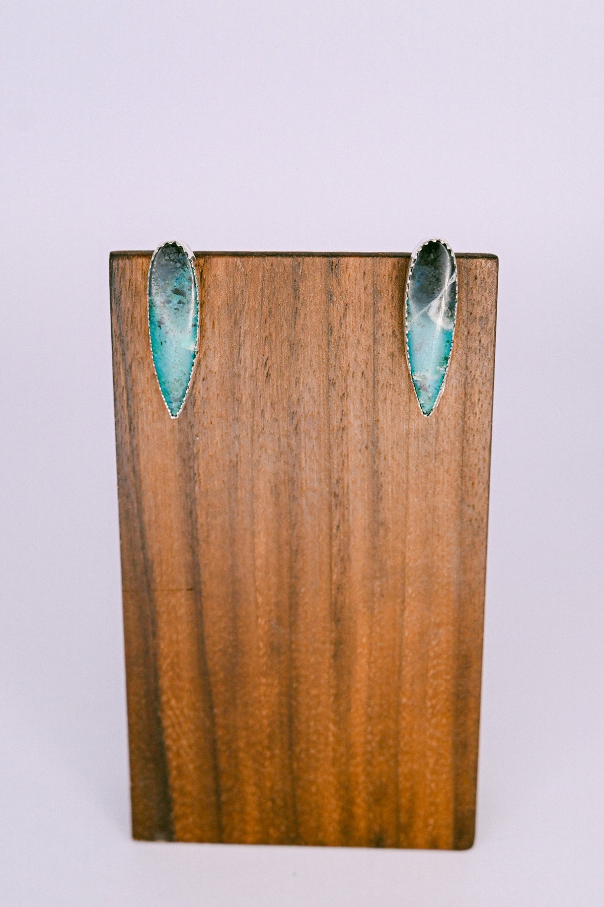 Michael Bitsie Navajo Sterling Silver Chrysocolla Shield Shaped Earrings