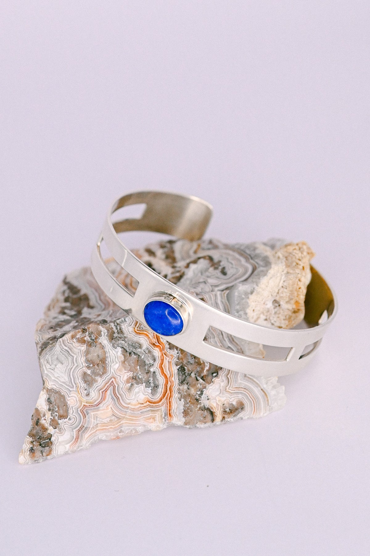 Harold Joe Navajo Lapis Lazuli and Sterling Silver Geometric Cuff Bracelet