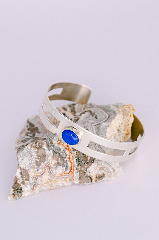 Harold Joe Navajo Lapis Lazuli and Sterling Silver Geometric Cuff Bracelet