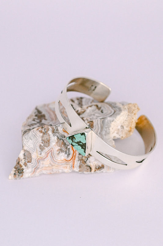 Harold Joe Navajo Royston Turquoise and Sterling Silver Geometric Cuff Bracelet
