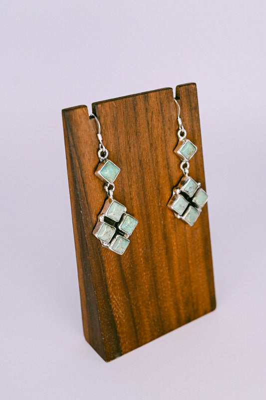 Martha Silversmith Navajo Royston Turquoise and Sterling Silver Diamond Shaped Earrings