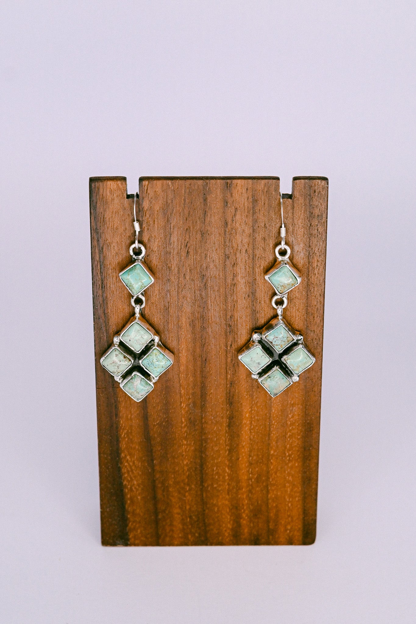 Martha Silversmith Navajo Royston Turquoise and Sterling Silver Diamond Shaped Earrings