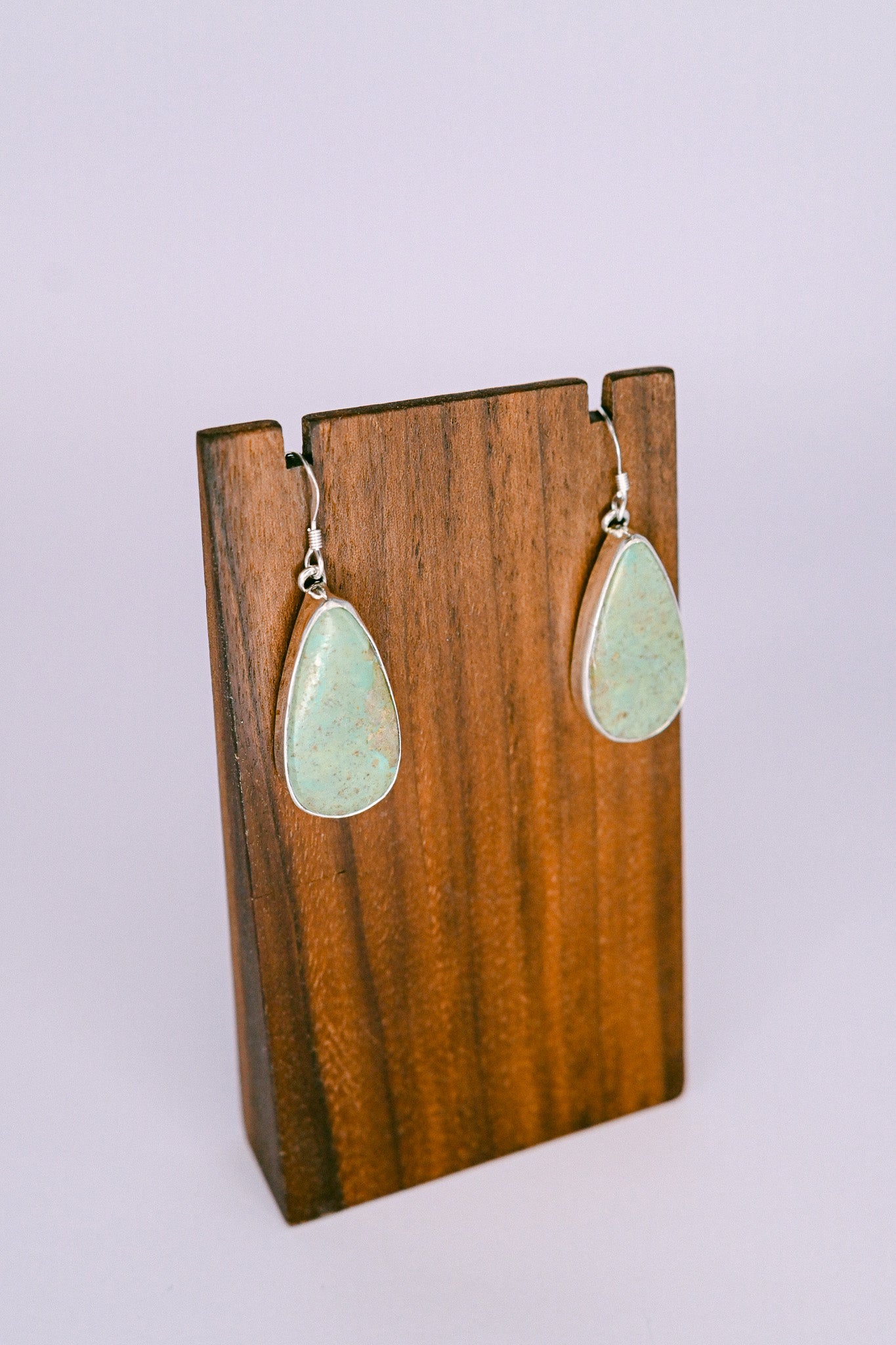 Alice Johnson Navajo Sterling Silver Royston Turquoise Teardrop Hook Earrings